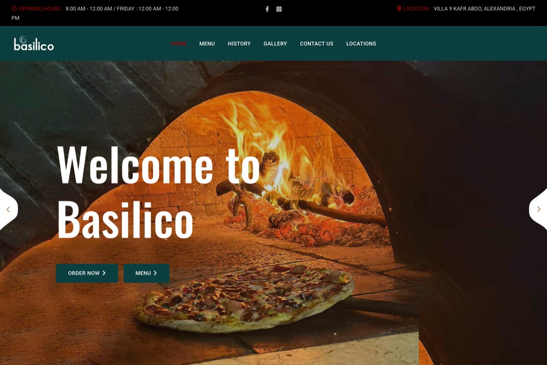 Screenshot of the Basilico website