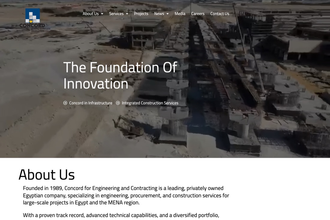 Screenshot of the Concord EG website