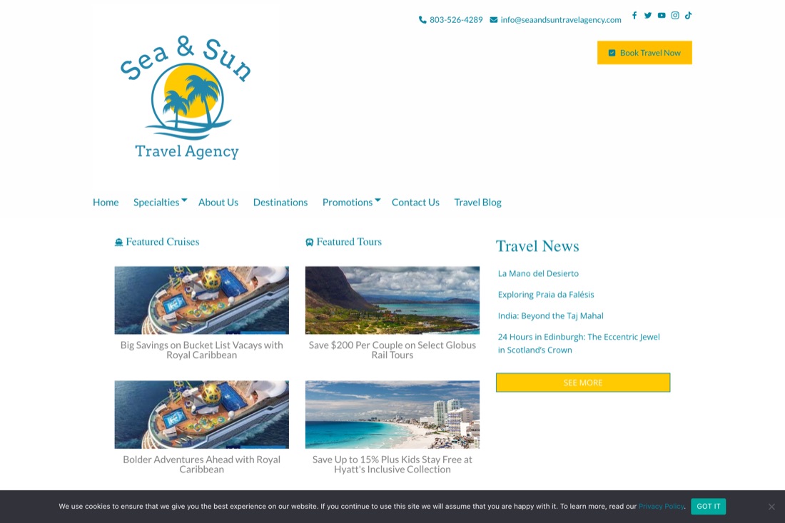 Screenshot of the Sea Sun Travel website