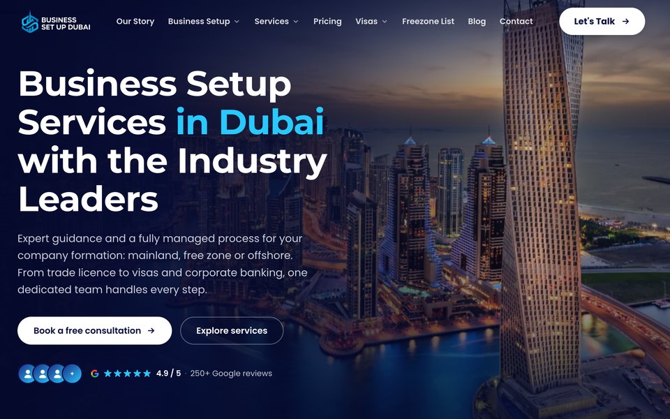 Screenshot of the Business Setup Dubai website