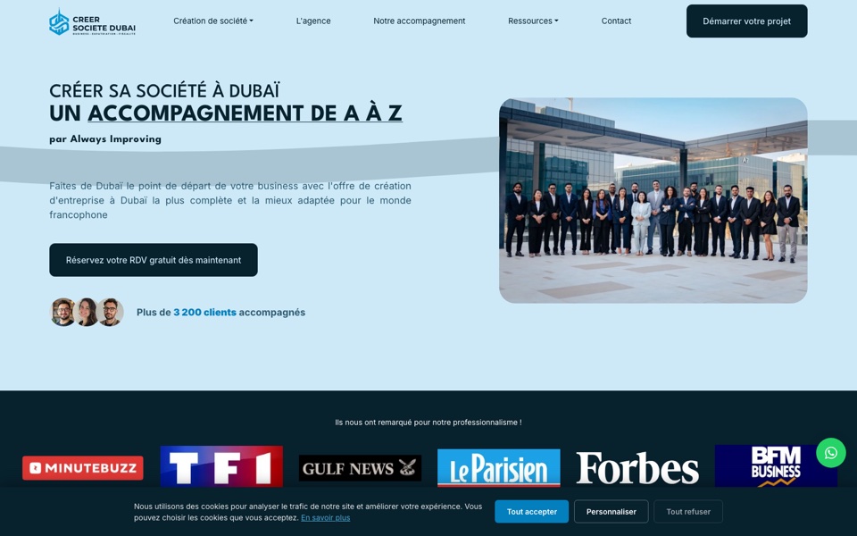 Screenshot of the Créer Société Dubai website