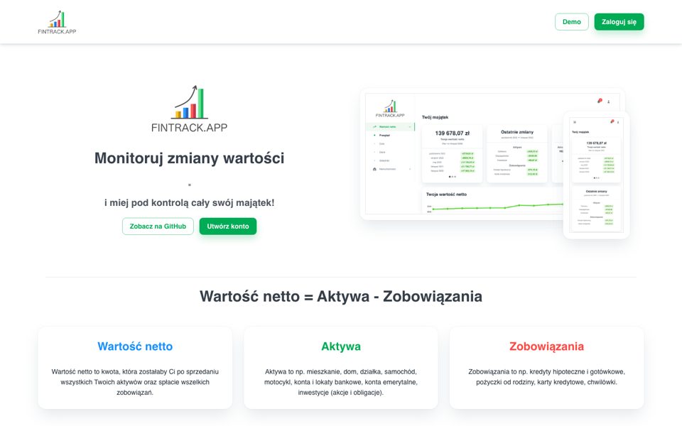 Screenshot of the FinTrack website